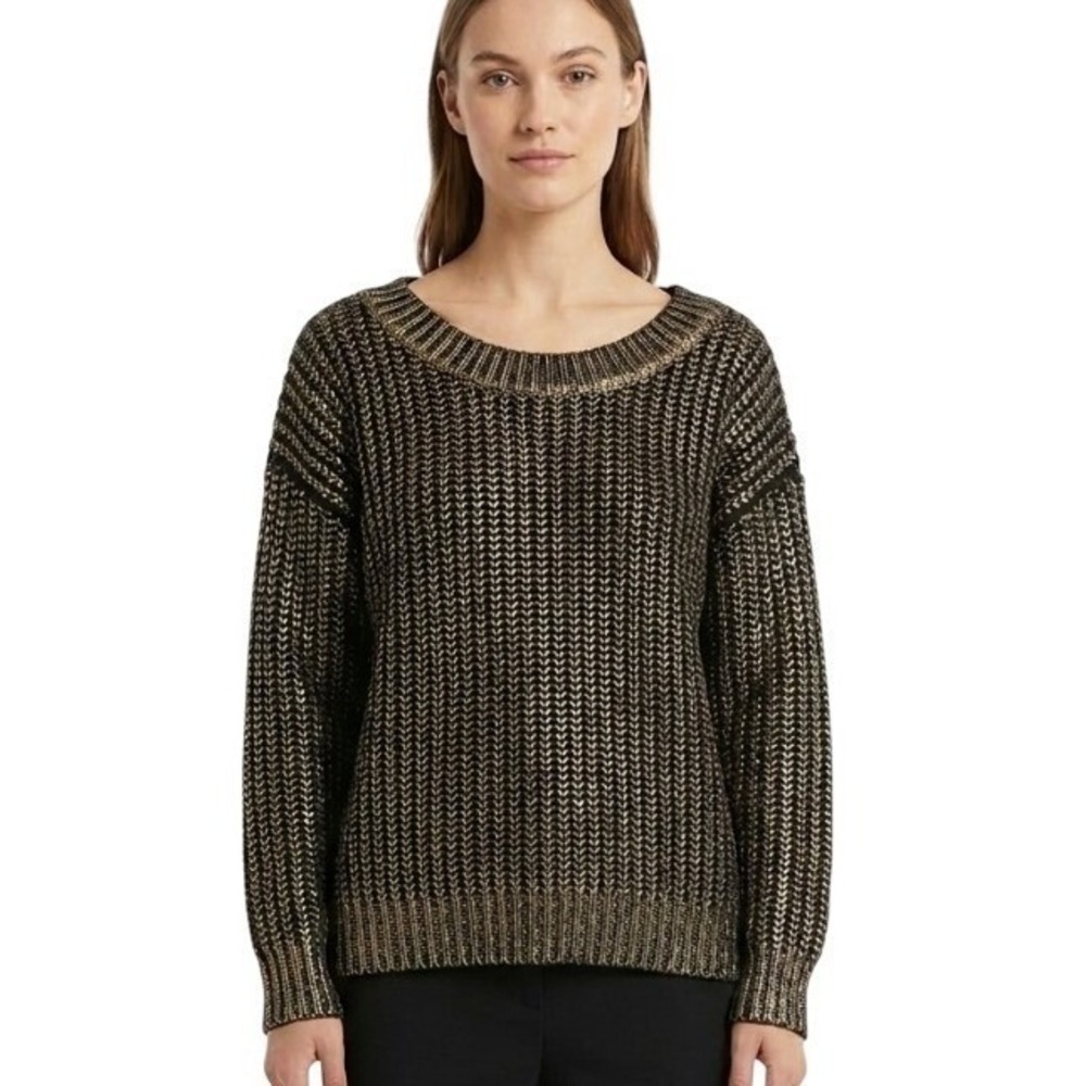 FORE Sweater Womens‎ Small Gold Acrylic Boat Neck Chunky Knit Metallic Oversized